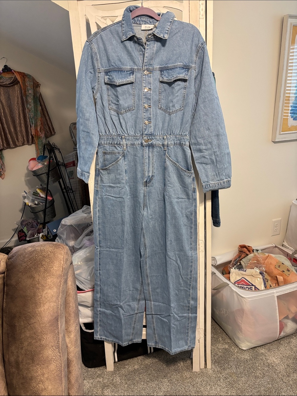 Light Blue Denim Jumpsuit - Women's Long Sleeve